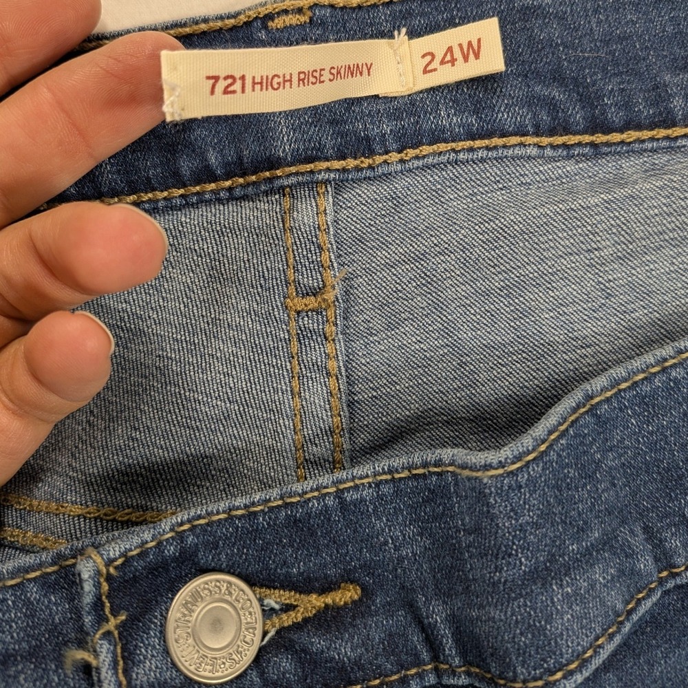 NWT Levi Strauss 721 Jeans Women 24 High Rise Skinny Distress Blue Denim Classic - Picture 6 of 12